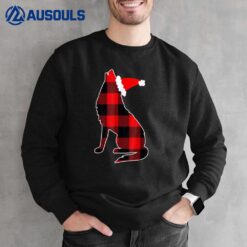 Red Plaid Wolf Santa Hat Christmas Pajama Wolf Lover Sweatshirt