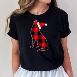Red Plaid Wolf Santa Hat Christmas Pajama Wolf Lover T-Shirt