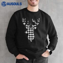 Reindeer Deer Christmas Buffalo Plaid Black & White Holiday Sweatshirt
