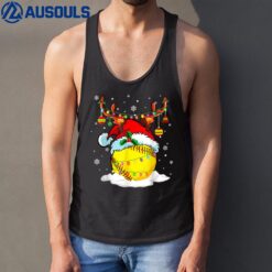 Reindeer & Santa Hat Softball Funny Softball Mom Christmas Tank Top