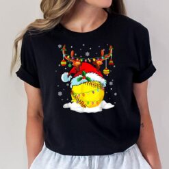 Reindeer & Santa Hat Softball Funny Softball Mom Christmas T-Shirt