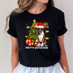 Retro Boxer Dog Santa Christmas Tree Lights Xmas Reindeer T-Shirt