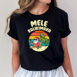 Retro Christmas Mele Kalikimaka Santa Shaka Hawaii Palm Tree T-Shirt