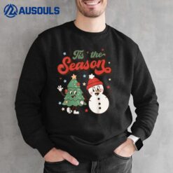 Retro Christmas Tis The Season Christmas Tree Snowman Xmas Sweatshirt