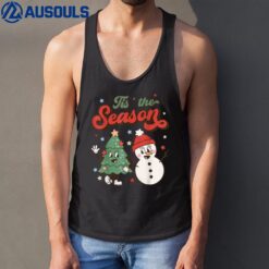 Retro Christmas Tis The Season Christmas Tree Snowman Xmas Tank Top