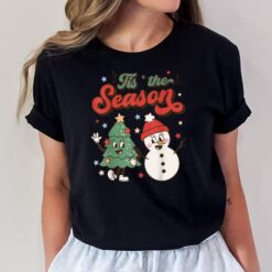 Retro Christmas Tis The Season Christmas Tree Snowman Xmas T-Shirt