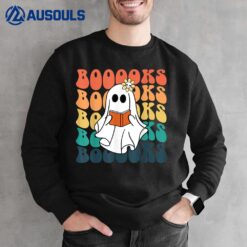 Retro Cute Ghost Book Reading Halloween Teacher Top Sweatshirt