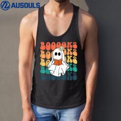 Retro Cute Ghost Book Reading Halloween Teacher Top Tank Top