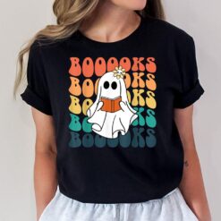 Retro Cute Ghost Book Reading Halloween Teacher Top T-Shirt