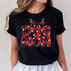 Retro Dog Mom Buffalo Plaid Xmas Reindeer Horn Merry T-Shirt