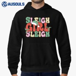 Retro Groovy Christmas Sleigh Girl Sleigh Santa Hat Winter Hoodie