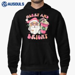 Retro Groovy Merry And Bright Pink Funny Christmas Santa Hoodie