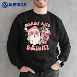 Retro Groovy Merry And Bright Pink Funny Christmas Santa Sweatshirt