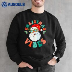 Retro Groovy Merry Christmas Vibes Funny Santa Claus Holiday Sweatshirt