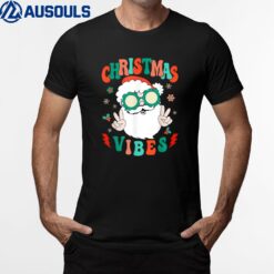 Retro Groovy Merry Christmas Vibes Funny Santa Claus Holiday T-Shirt