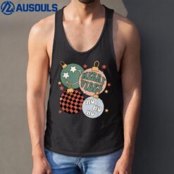 Retro Groovy Merry Vibes Christmas Xmas Santa Claus Pjs Tank Top