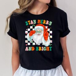 Retro Groovy Stay Merry And Bright Santa Claus Holiday T-Shirt