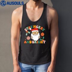 Retro Groovy Stay Merry & Bright Christmas Cute Santa Claus Tank Top