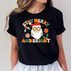 Retro Groovy Stay Merry & Bright Christmas Cute Santa Claus T-Shirt