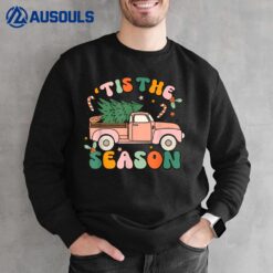 Retro Groovy Tis The Season Christmas Cute Santa Truck Xmas Sweatshirt