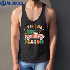 Retro Groovy Tis The Season Christmas Cute Santa Truck Xmas Tank Top