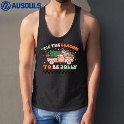 Retro Groovy Tis The Season To Be Jolly Christmas Santa Xmas Tank Top