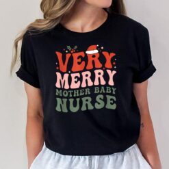 Retro Merry Mother Baby Nurse Christmas Postpartum Nurse T-Shirt