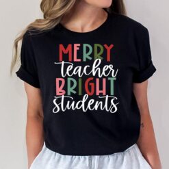 Retro Merry Teacher Bright Students Funny Christmas Teacher T-Shirt