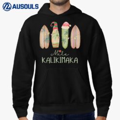 Retro Surfboard Santa Hat Mele Kalikimaka Hawaiian Christmas Hoodie