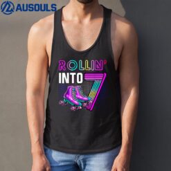 Rollin' Into 7 Roller Skating Rink 7th Birthday Party Girls Tank Top