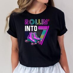 Rollin' Into 7 Roller Skating Rink 7th Birthday Party Girls T-Shirt