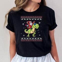 Santa Claus Riding Dinosaur T Rex Christmas Ugly Xmas Boys T-Shirt