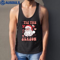 Santa Claus Tis The Season Groovy Floral Hippie Christmas Tank Top