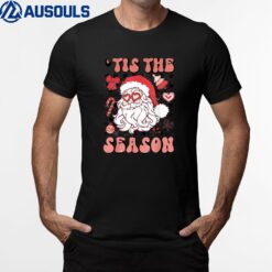 Santa Claus Tis The Season Groovy Floral Hippie Christmas T-Shirt