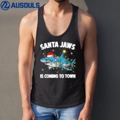 Santa Jaws Shark Christmas Lights Merry Sharkmas Xmas Boys Tank Top