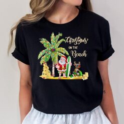 Santa Surfboard Christmas Hawaii Beach Hawaiian Xmas T-Shirt