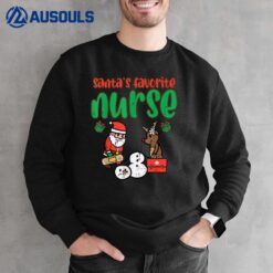 Santas Favorite Nurse Christmas Xmas Nursing Scrub Top Women Sweatshirt