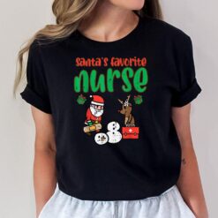 Santas Favorite Nurse Christmas Xmas Nursing Scrub Top Women T-Shirt