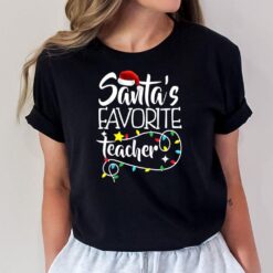 Santa's Favorite Teacher Christmas lights Santa Gifts Xmas T-Shirt