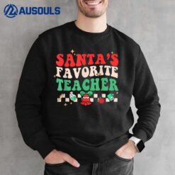 Santas Favorite Teacher Funny Christmas Groovy Santa Holiday Sweatshirt