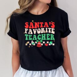 Santas Favorite Teacher Funny Christmas Groovy Santa Holiday T-Shirt