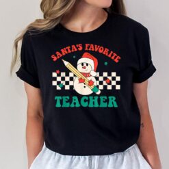 Santa's Favorite Teacher Snowman Groovy Retro Christmas Xmas T-Shirt