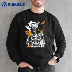 Skeleton Drinking Coffee Lover Funny Halloween Skull Sweatshirt