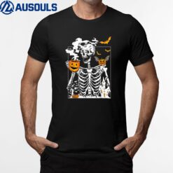 Skeleton Drinking Coffee Lover Funny Halloween Skull T-Shirt