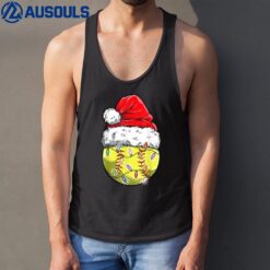 Softball Christmas Santa Hat - Funny Softball Xmas Holiday Tank Top