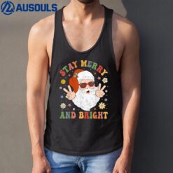 Stay Marry and bright Groovy Christmas Hippie Santa Clause Tank Top