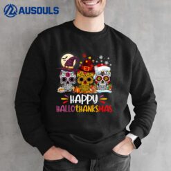 Sugar Skull Hallothankmas Halloween Thanksgiving Christmas Sweatshirt