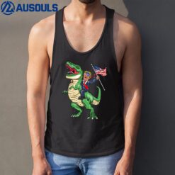 T Rex Dinosaur With Trump American Flag For Patriot Tank Top