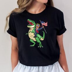 T Rex Dinosaur With Trump American Flag For Patriot T-Shirt