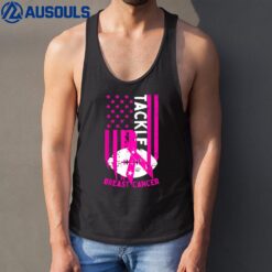 Tackle Football Pink Ribbon Breast Cancer Awareness USA Flag  Ver 2 Tank Top